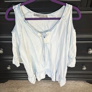 Absolutely Famous Sky Blue Cold Shoulder Blouse